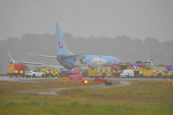 The plane skidded of the runway at Leeds Bradford Airport amid high winds and heavy rain
