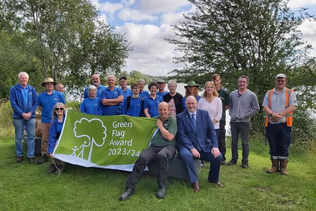 Staff and volunteers at Harrold-Odell Country Park with councillor Jim Weir, portfolio holder for environment, highways & transport, and councillor Alison Foster