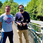 Dean Elcome with BBC 3CR presenter Justin Deeley on Clophill Bridge  which has now been saved, thanks to Dean's campaign