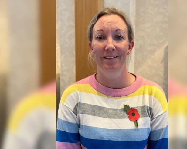 RAF veteran Stacey Denyer proudly wearing the plastic free poppy. Picture: Royal British Legion