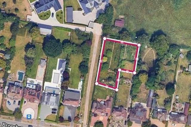 Approximate location for proposed new homes in the rear gardens of 108 and 110 Bromham Road. Screenshot Google My Maps Map Data (C)2023 Imagery (C)2023 CNES/Airbus, Getmapping plc, Infoterra ltd & Bluesky, Maxar Technologies, The GeoInformation Group