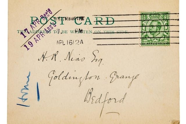 The postcard addressed to Goldington Grange