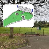 Russell Park and inset, a dragon boat themed hole design