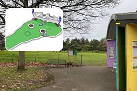 Russell Park and inset, a dragon boat themed hole design