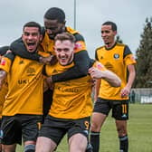 Liam Dulson celebrates his early goal for Eagles on Saturday. Pic by Simon Gill.