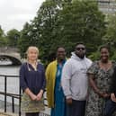 The six commissioned artists, from left Anne-Marie Abbate, Anita Powell, Leon Barclay, Anthea Davis-Barclay, Antaya Lendore, Paul-Michael Berwise Banks
