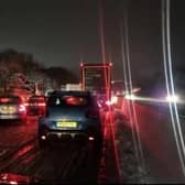 Video grab of the standstill traffic between junction 25 and 24 near Potters Bar on the M25 this morning