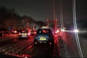 Video grab of the standstill traffic between junction 25 and 24 near Potters Bar on the M25 this morning