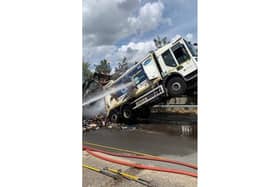 The lorry fire on Saturday (Picture courtesy of Bedfordshire Fire Control)
