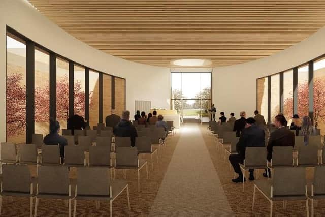 Internal view of the new crematorium's service hall (Artist's impression courtesy of Central Bedfordshire Council)