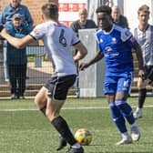 Ed Gyamfi takes on a defender at St Ives on Saturday. Photo: Adrian Brown.