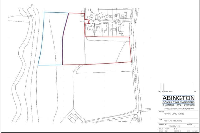 Redline boundary for 24 new homes in Turvey Screenshot of map supplied as part of the application paperwork (21/03304/MAF)