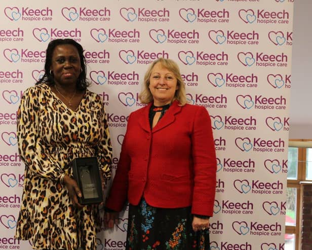 Nurse Eileen Jones Brown (left) with Keech Hospice Care CEO Liz Searle