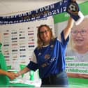 Jane Jones, Bedford Town FC Outreach Liaison (left) pictured with Karen Olden, NSPCC Community Fundraising Manager for the East of England (right)
