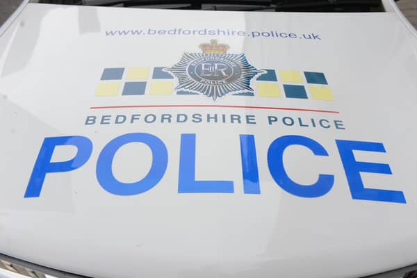 Close up of a Bedfordshire Police vehicle.