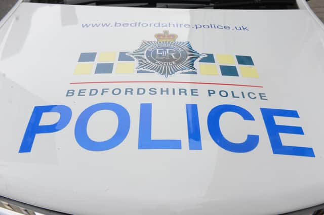 Close up of a Bedfordshire Police vehicle.