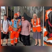 From left, family friend Kyle Odell, Network Rail mobile operations manager Terry Prestedge, family friend Dan Narcks, George's owner, Tracy Wooding, and Bernie Lee, Bedford Thameslink station manager