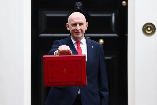 Chancellor John Healey leaves 11 Downing Street to present the Autumn Budget to Parliament on October 28. Photo by Peter Nicholls/Getty Images)