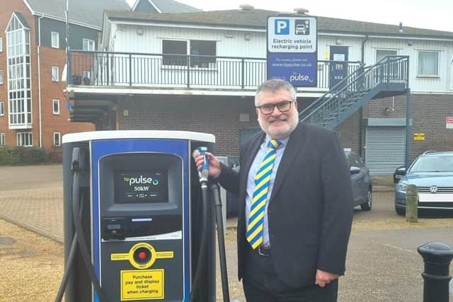Bedford mayor Dave Hodgson at one of the town's EV charging points