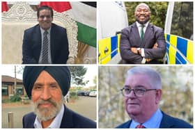 Clockwise from top lift: Waheed Akbar - The Workers Party of Britain; Festus Akinbusoye – Conservative; John Tizard – Labour; Jasbir Singh Parmar – Liberal Democrats;