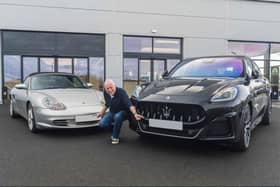 Brian Hart with his Maserati Grecale Trofeo and 20-year-old Porsche Boxster