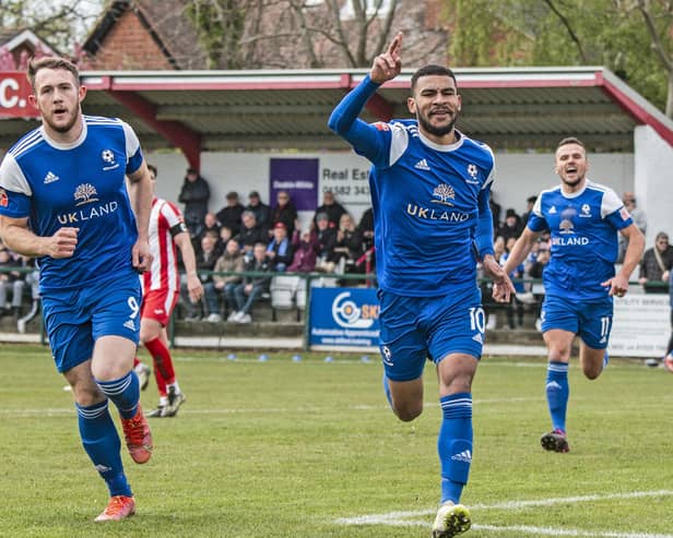 Leon Lobjoit celebrates his penalty success on Saturday. Photo by Adrian Brown.