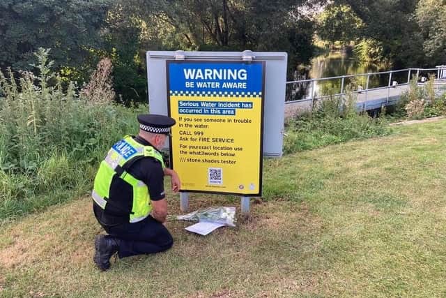 Sergeant Phil Boyd at Cardington Lock where flowers and a letter to Haroon were laid in his memory (Picture: Bedford Community Policing Team)