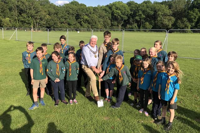 The first sod-cutting in June 2019, Tony Henderson and Scouts, Cubs and Guides