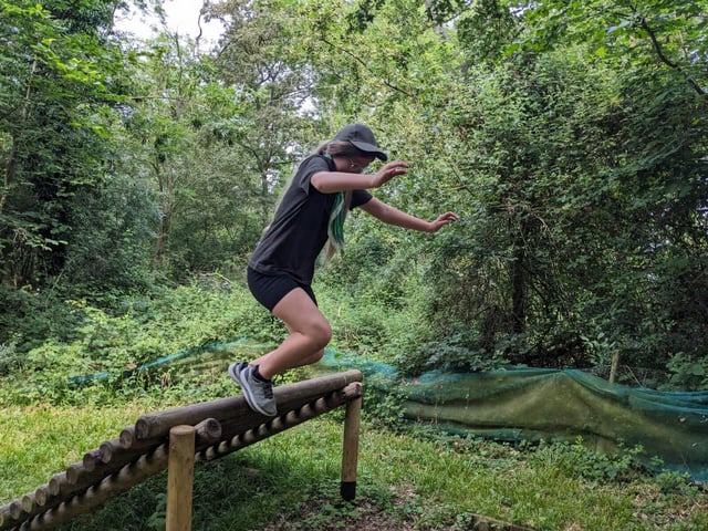 A Scout jumping off a platform