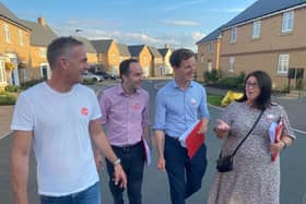 Peter Kyle (l-r), James Murray MP ( shadow financial secretary to the treasury), Alistair Strathern, and Luton South MP Rachel Hopkins. Image: Labour Party
