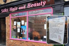 Silks Hair and Beauty in Bedford and inset, the notice to customers.