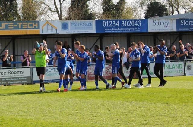 Bedford Town players thanking fans for their after Saturday's game secured the league title