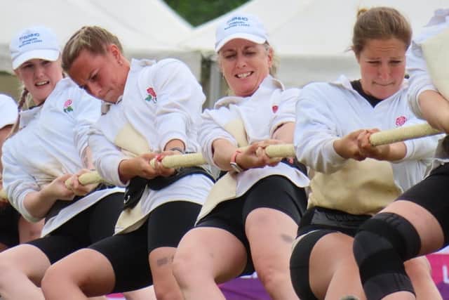 Bedford Ladies tug of war team representing England at the World Championships in 2021