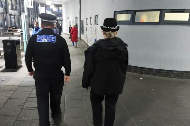 Police at Bedford bus station (Picture: Bedford Community Policing Team)