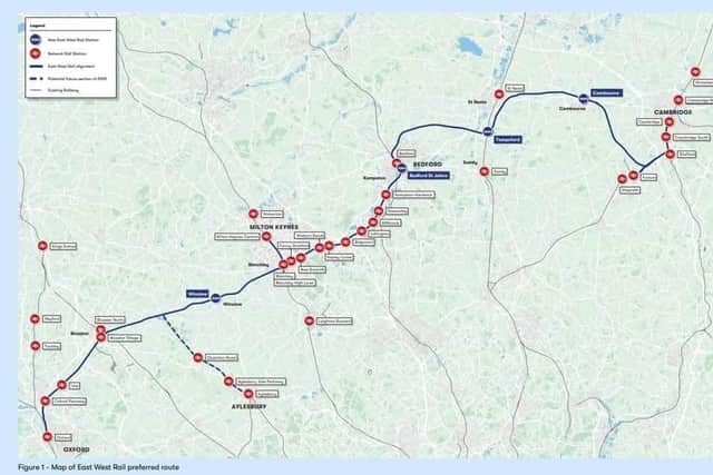 Image shows proposed route for East West Rail