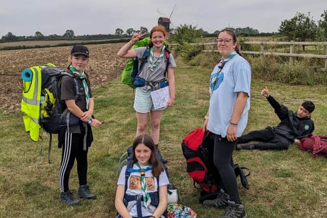 Scouts with rucksacks in the Countryside