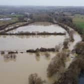 A still from the drone footage showing flooding in Bedford. Picture: Adam Cochrane