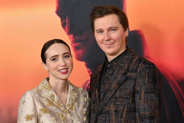 Paul Dano and his wife Zoe Kazan attend "The Batman" World Premiere on March 01, 2022 in New York City. (Photo by ANGELA WEISS/AFP via Getty Images)