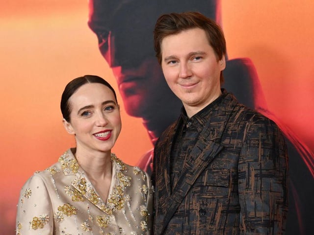 Paul Dano and his wife Zoe Kazan attend "The Batman" World Premiere on March 01, 2022 in New York City. (Photo by ANGELA WEISS/AFP via Getty Images)