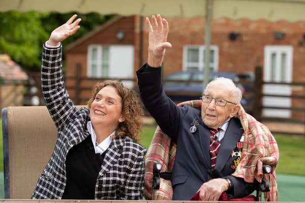 Colonel Tom Moore and his daughter Hannah celebrate his 100th birthday (Emma Sohl - Capture the Light Photography via Getty Images)