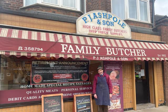 Butcher Clive Ashpole who is retiring from the family business that was started by his grandfather and has been serving locals for more than 90 years