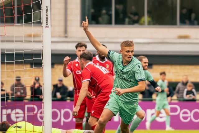 Wheeling away: Real Bedford celebrate scoring at the weekend