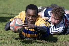 Bedford Swifts' Virgil Ferguson scores a try against Leighton Buzzard 2nds