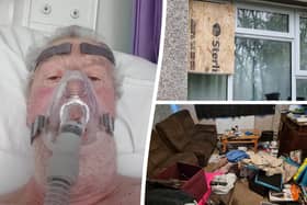 L: Len Walton in hospital and R: his home after it was broken into. Pictures: SWNS