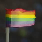 A rainbow-coloured corner flag in support of LGBT