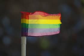 A rainbow-coloured corner flag in support of LGBT