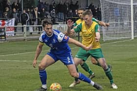 ​Charley Sanders in action during the draw with Hitchin. Photo: Adrian Brown.
