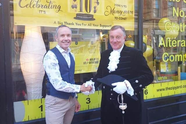 Graeme Mulheron , owner of The Zip Yard Bedford with  Russell Beard, the High Sheriff of Bedfordshire