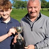 Aidan and Tony Humphreys with the Mick Hill Trophy.