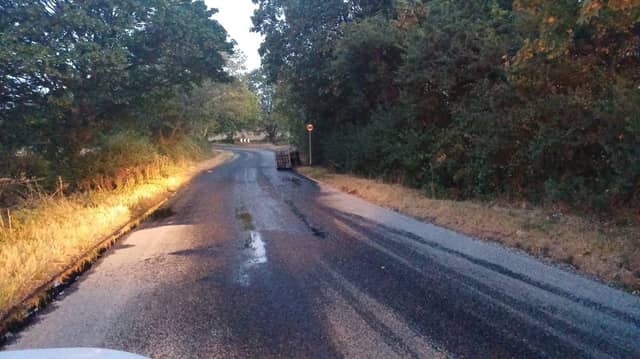 A large quantity of oil was dumped on the road between Harrold and Hinwick earlier today (Friday). (Picture: Bedford Borough Council)